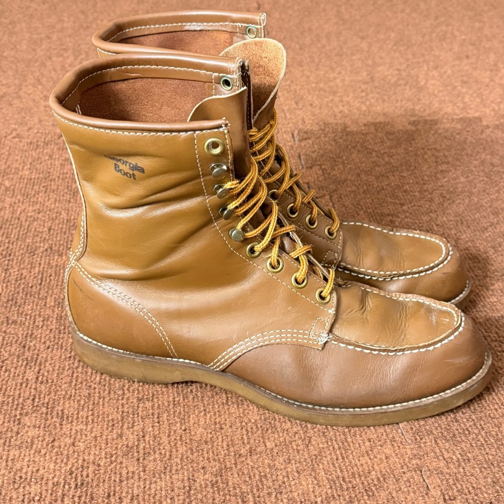 Georgia Boot Mens 13 R USA Made Leather Moc Toe Work Boots Brown 5358 gently use